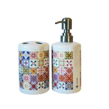 Ceramic Bath Set - Soap Dispenser and Tooth Brush Holder